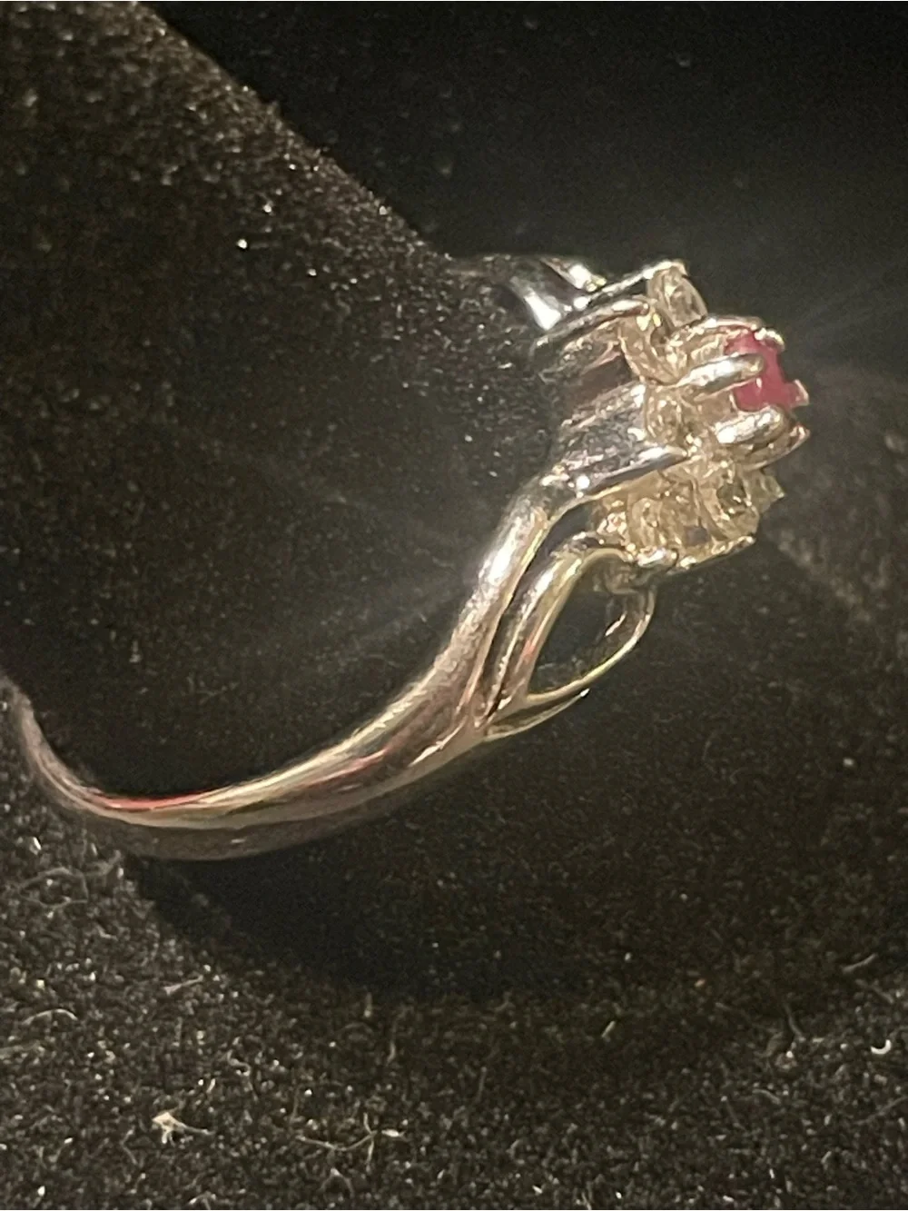 Floral  Cubic Zirconia Sterling Ring - Pink Center